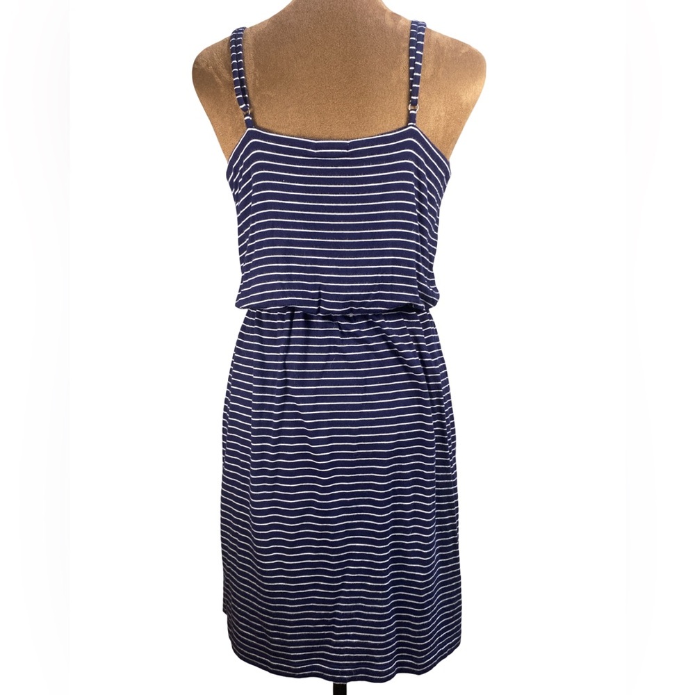 GAP Navy & White Striped‎ Dress XS | Elastic Waist | Adjustable Spaghetti Straps